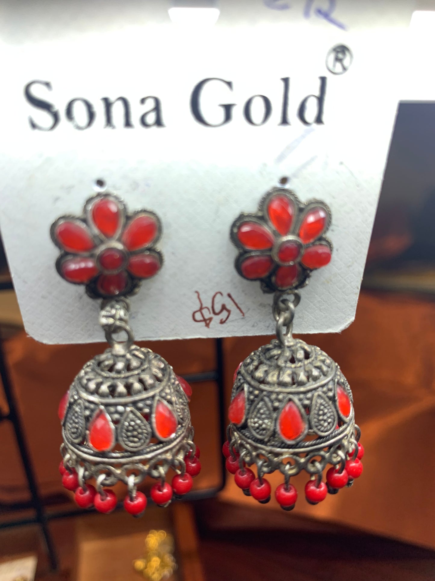 Red jhumka earring