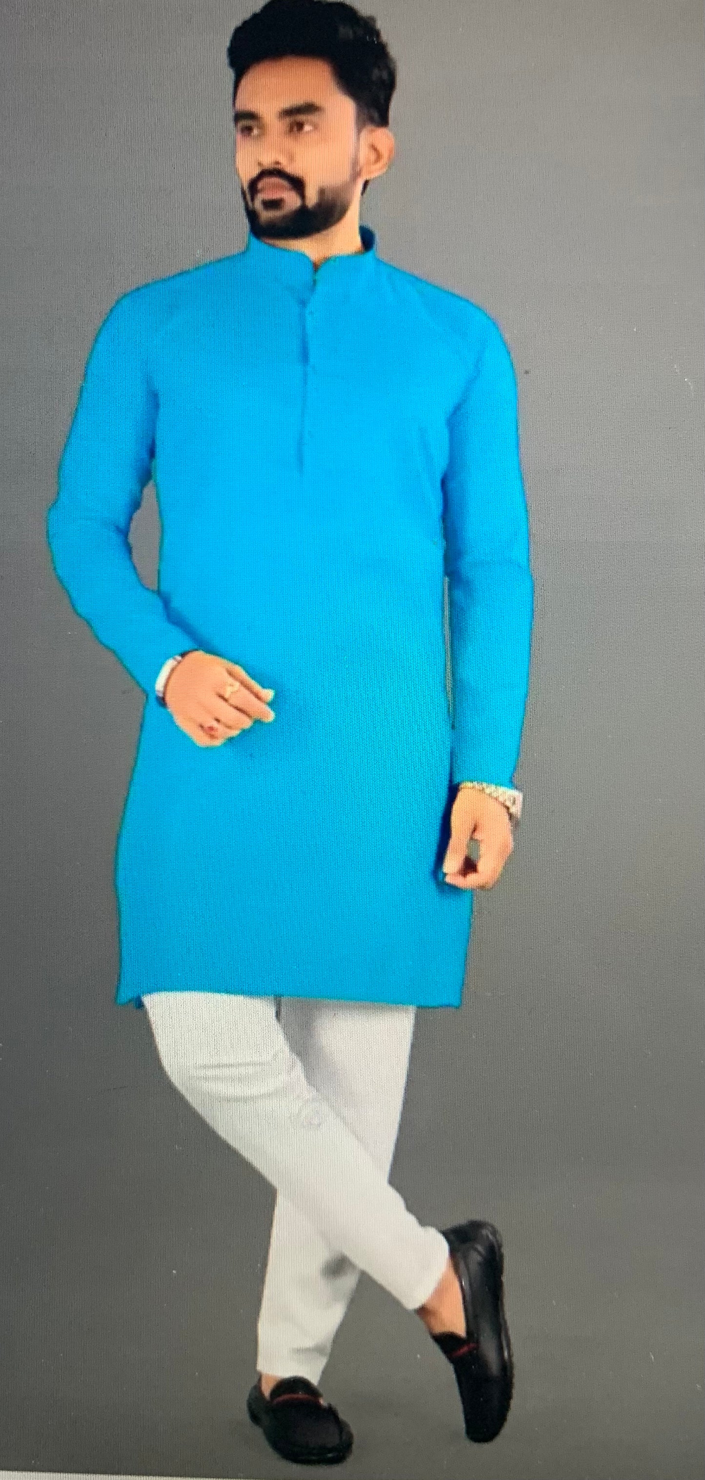 Men kurta churidar set- Sky blue color