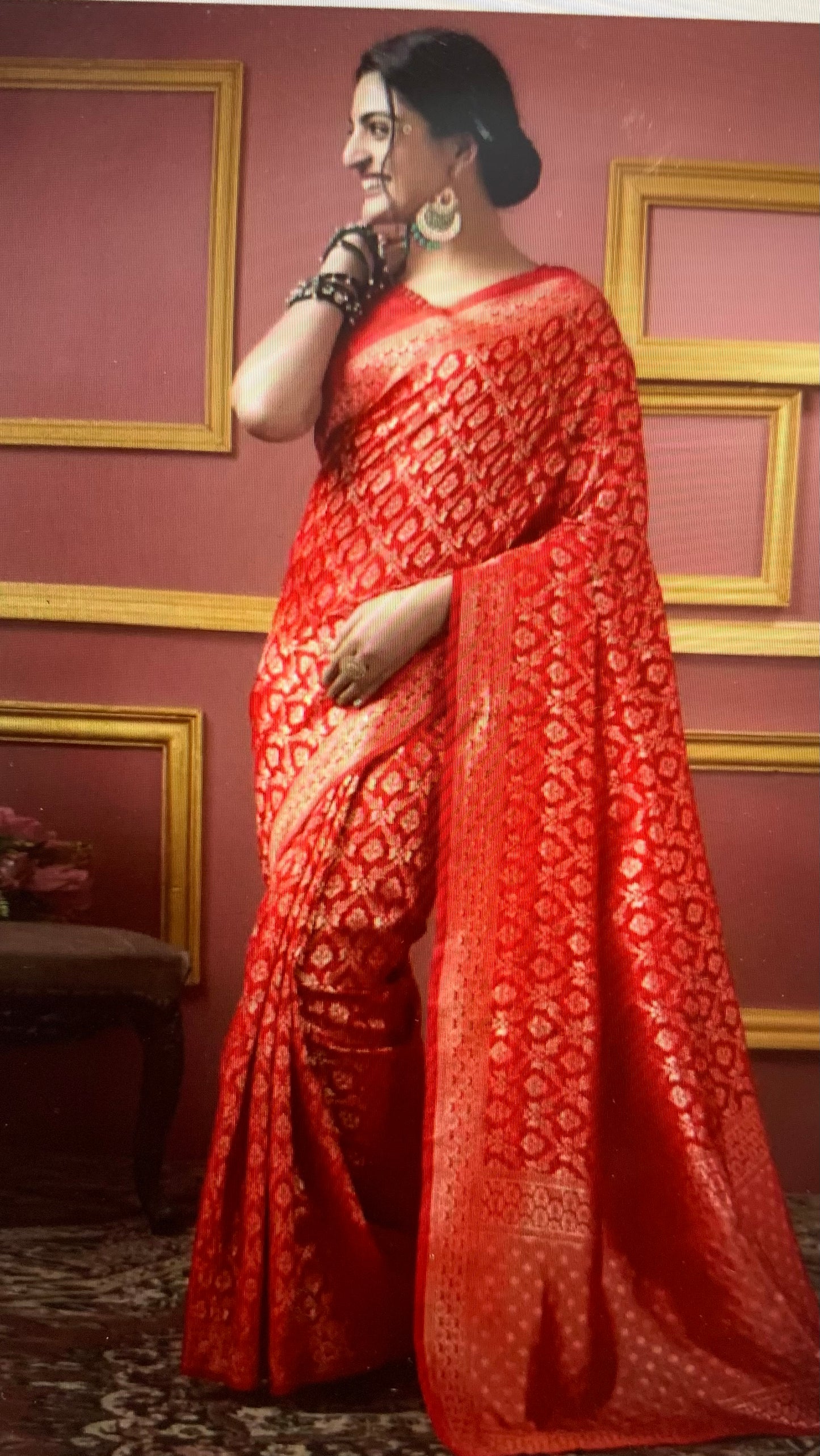 Semi Silk saree- Red and gold combination