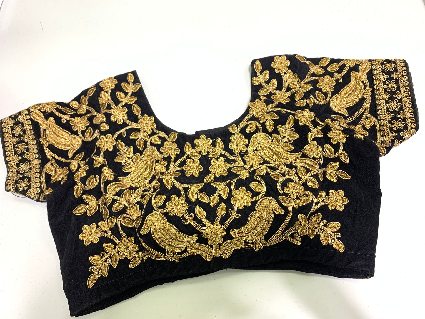 Black velvet golden embroidery ready made blouse