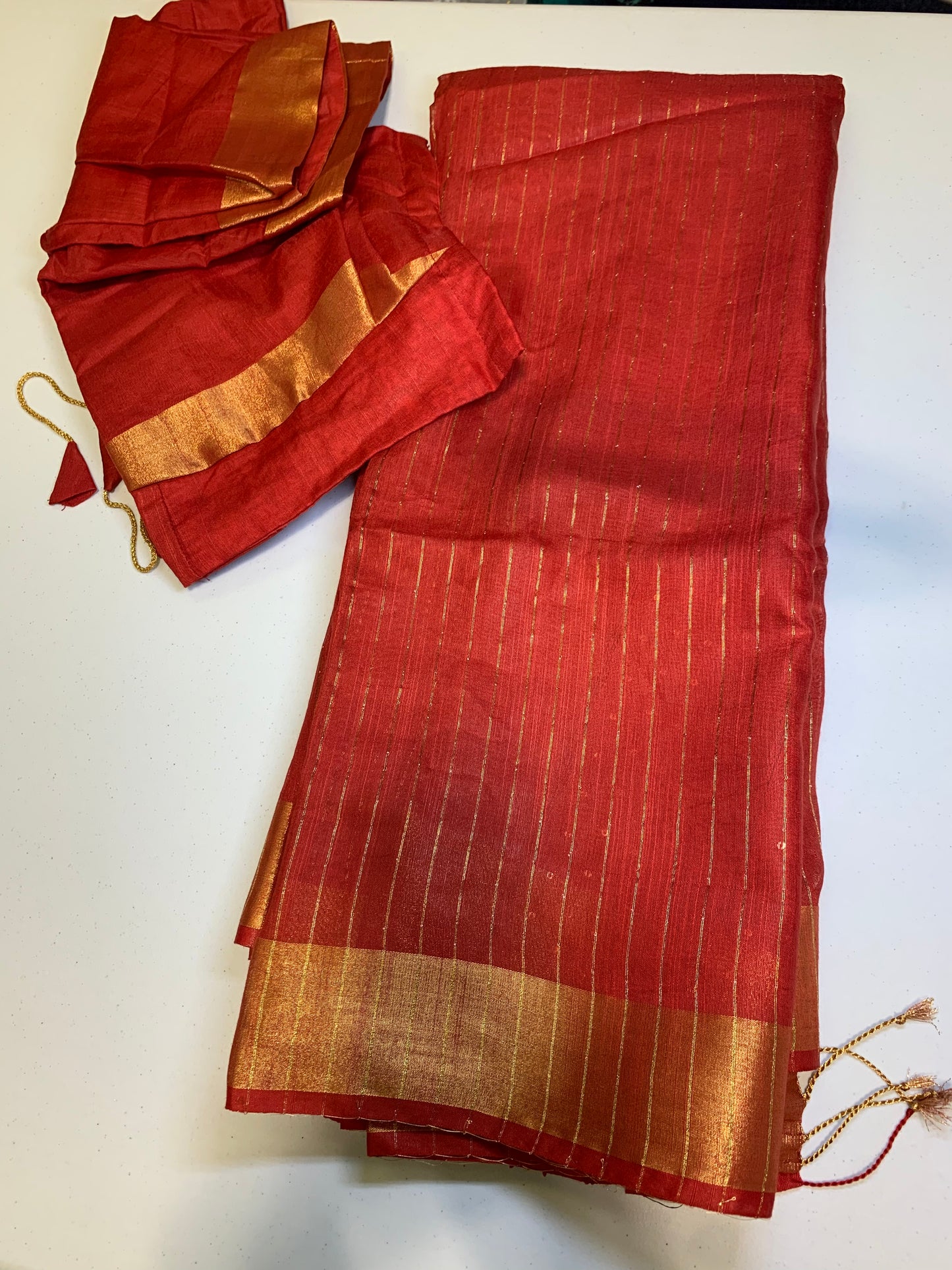 Red golden border sequins designed silk saree