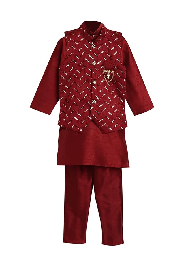 Kids Ethnic Silk Blend Waistcoat, and Kurta Pyjama Set for Boys 488