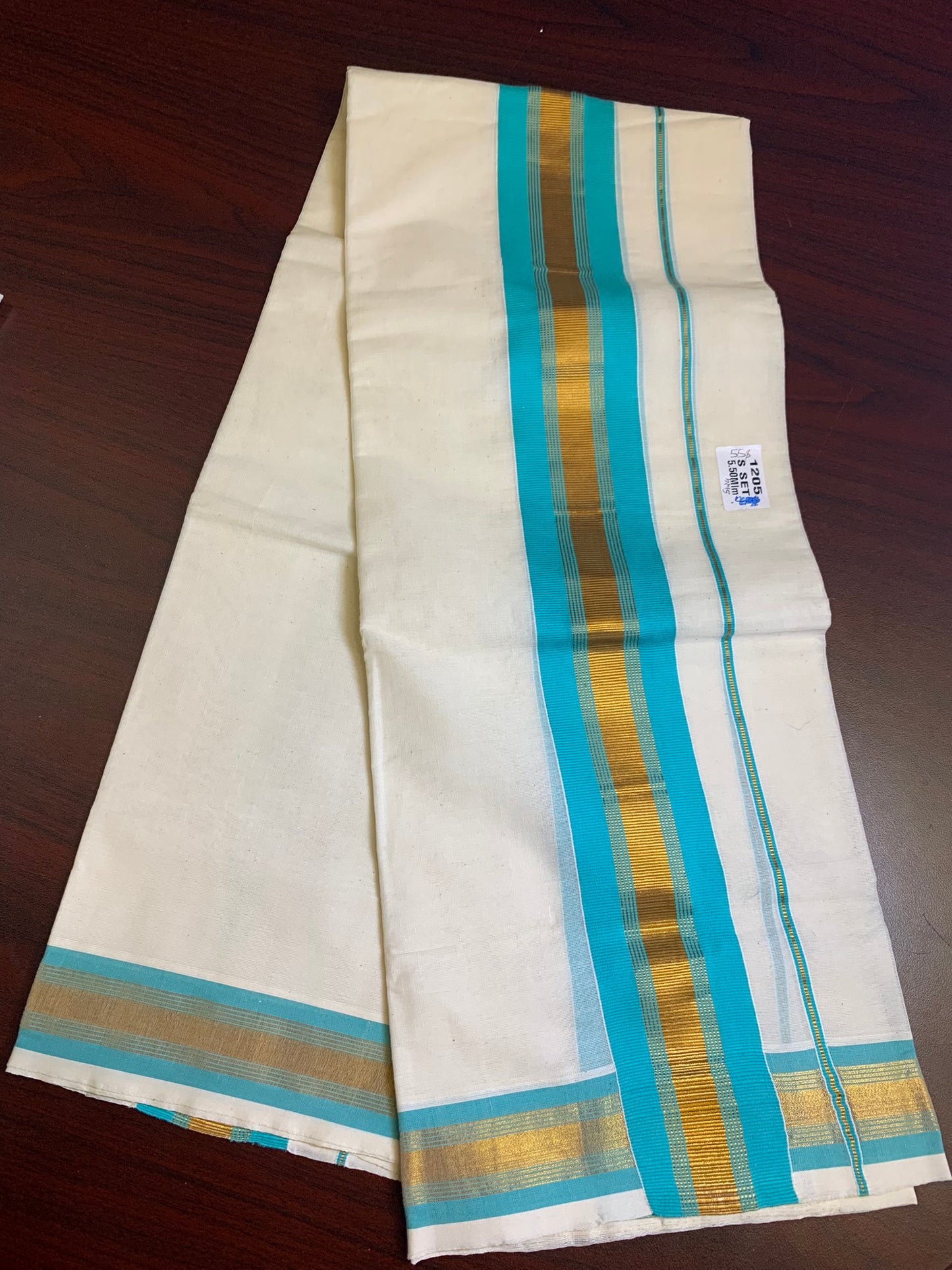 Kerala pure cotton settu mundu(turquoise)