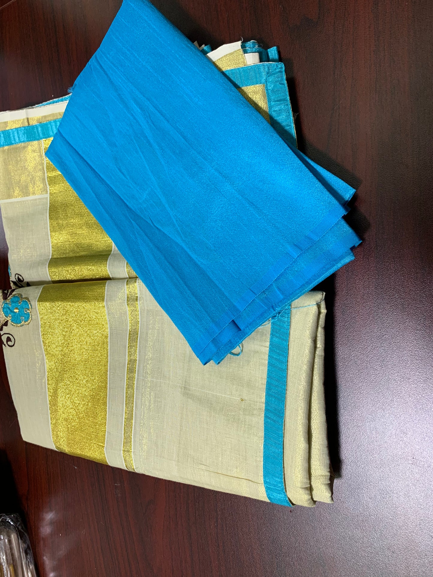 Kerala kasavu tissue saree with matching blouse