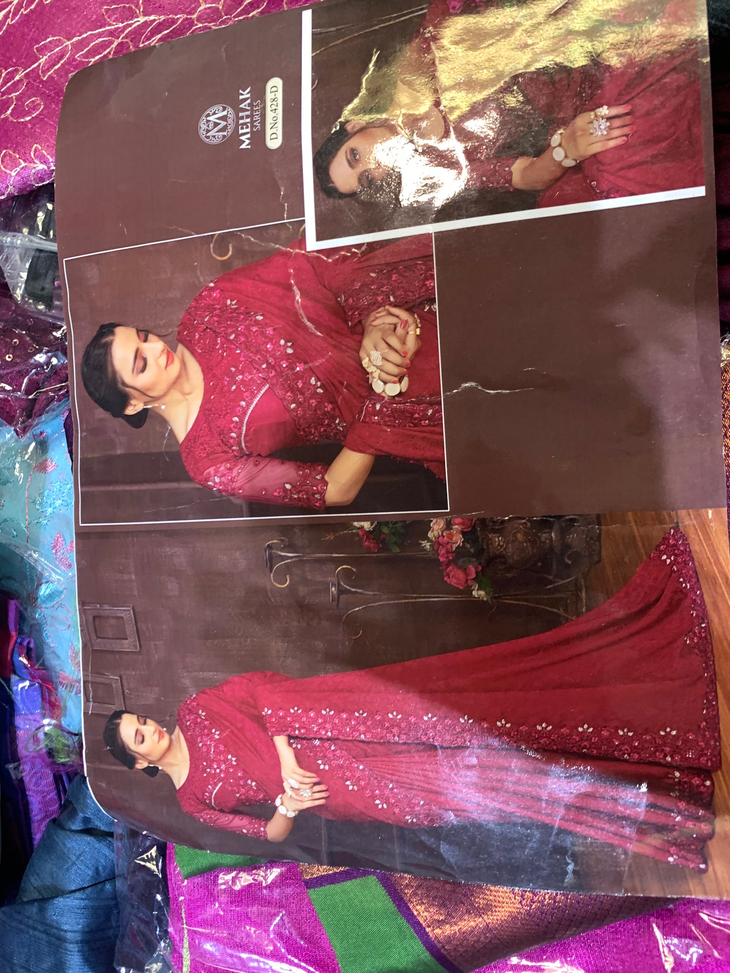 Satin georgette party wear saree maroon