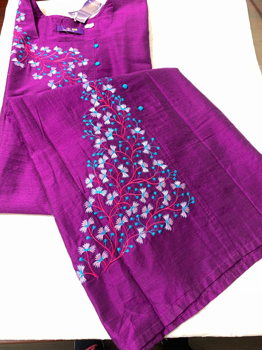 Purple floral cotton kurthi