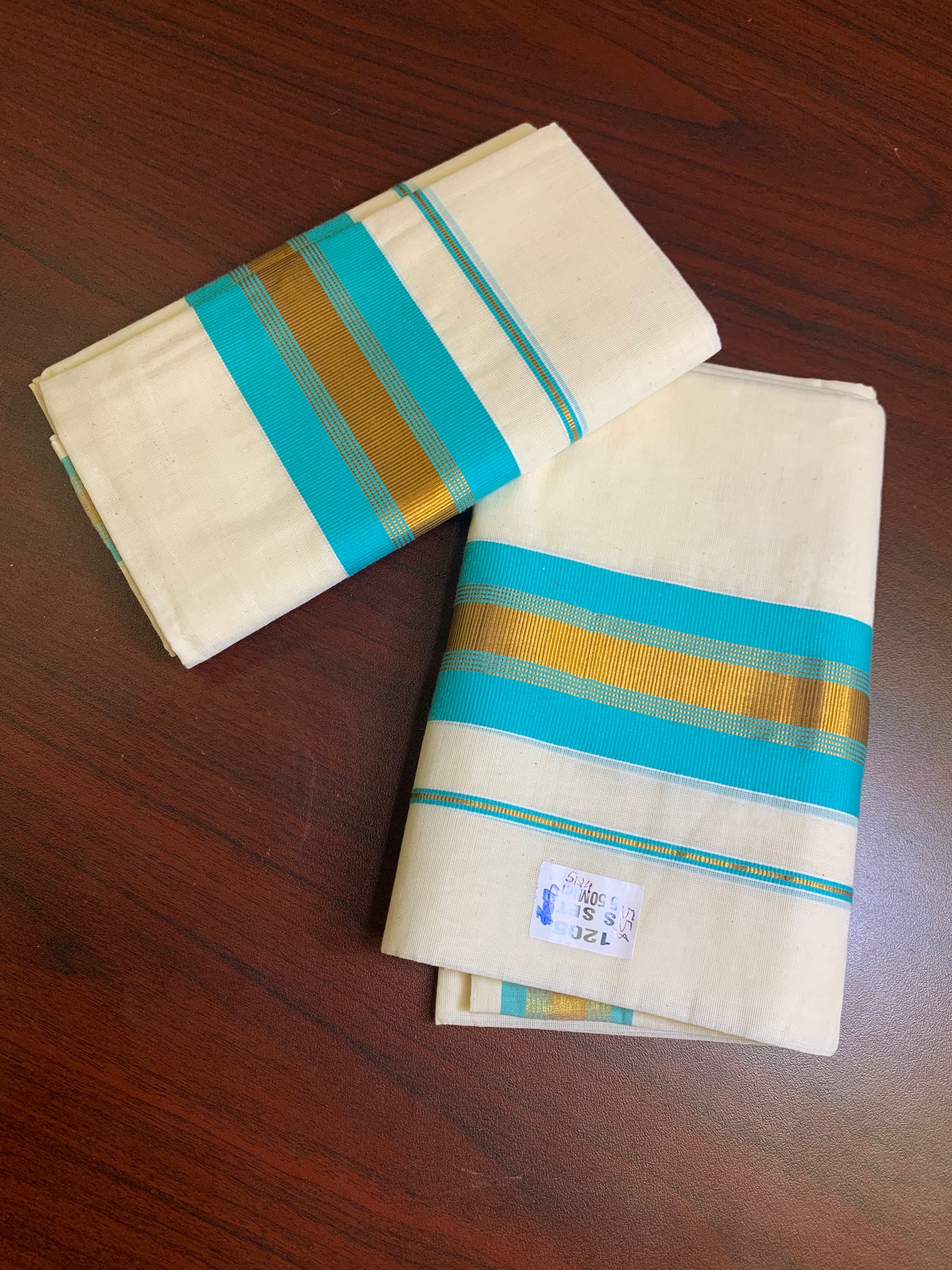 Kerala pure cotton settu mundu(turquoise)