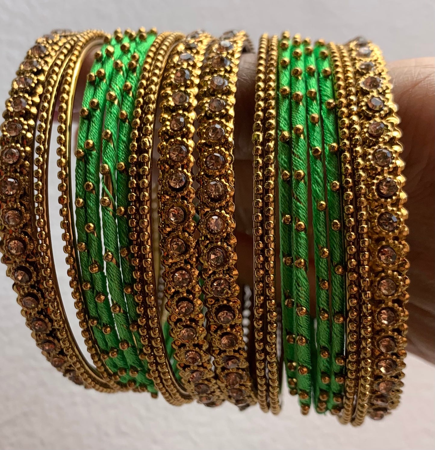 Antique gold and parrot green bangles combo