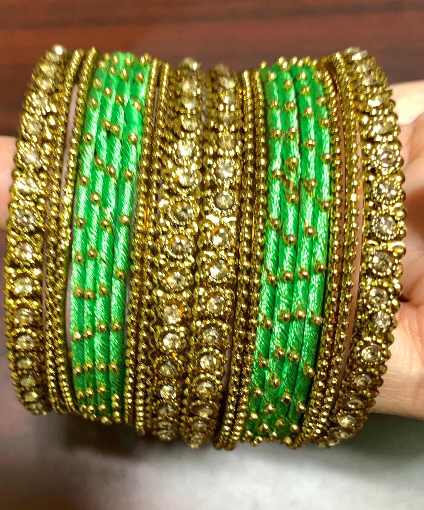 Antique gold and parrot green bangles combo