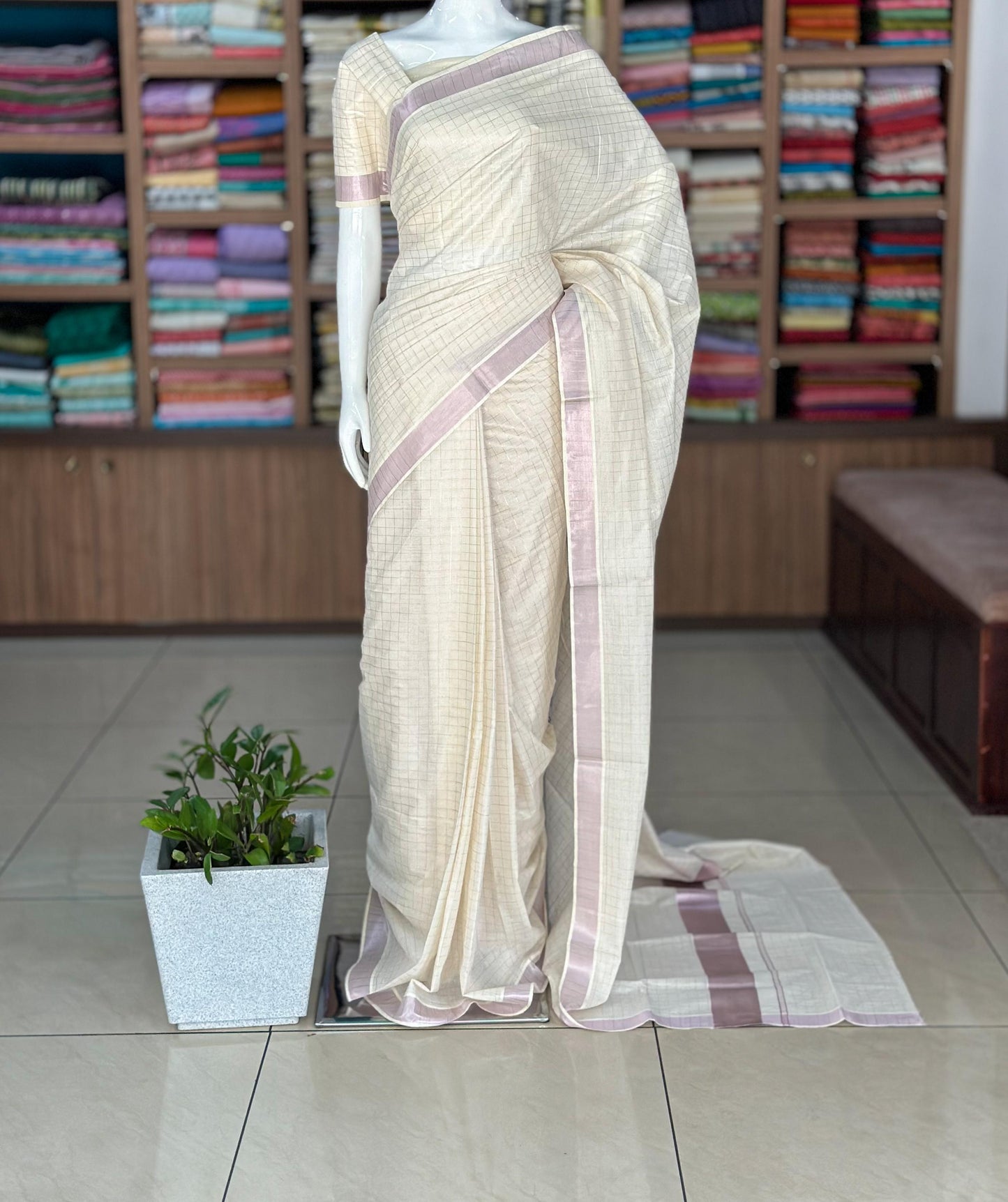 Kerala pink tissue settu saree