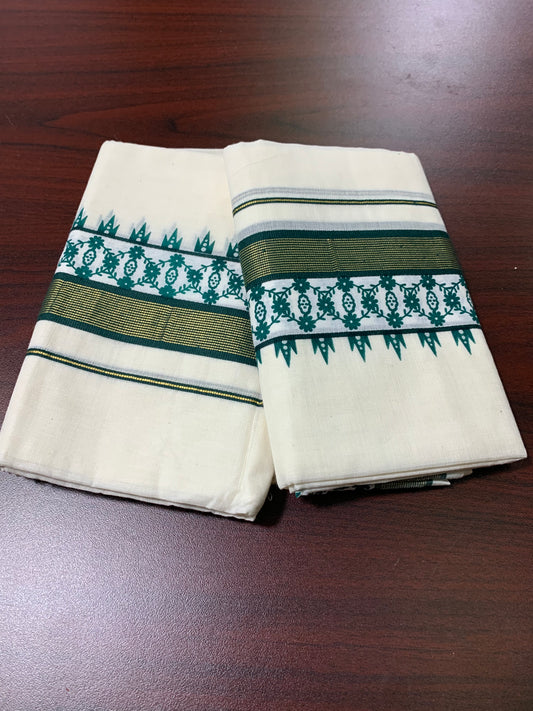 Kerala settu mundu with dark green border