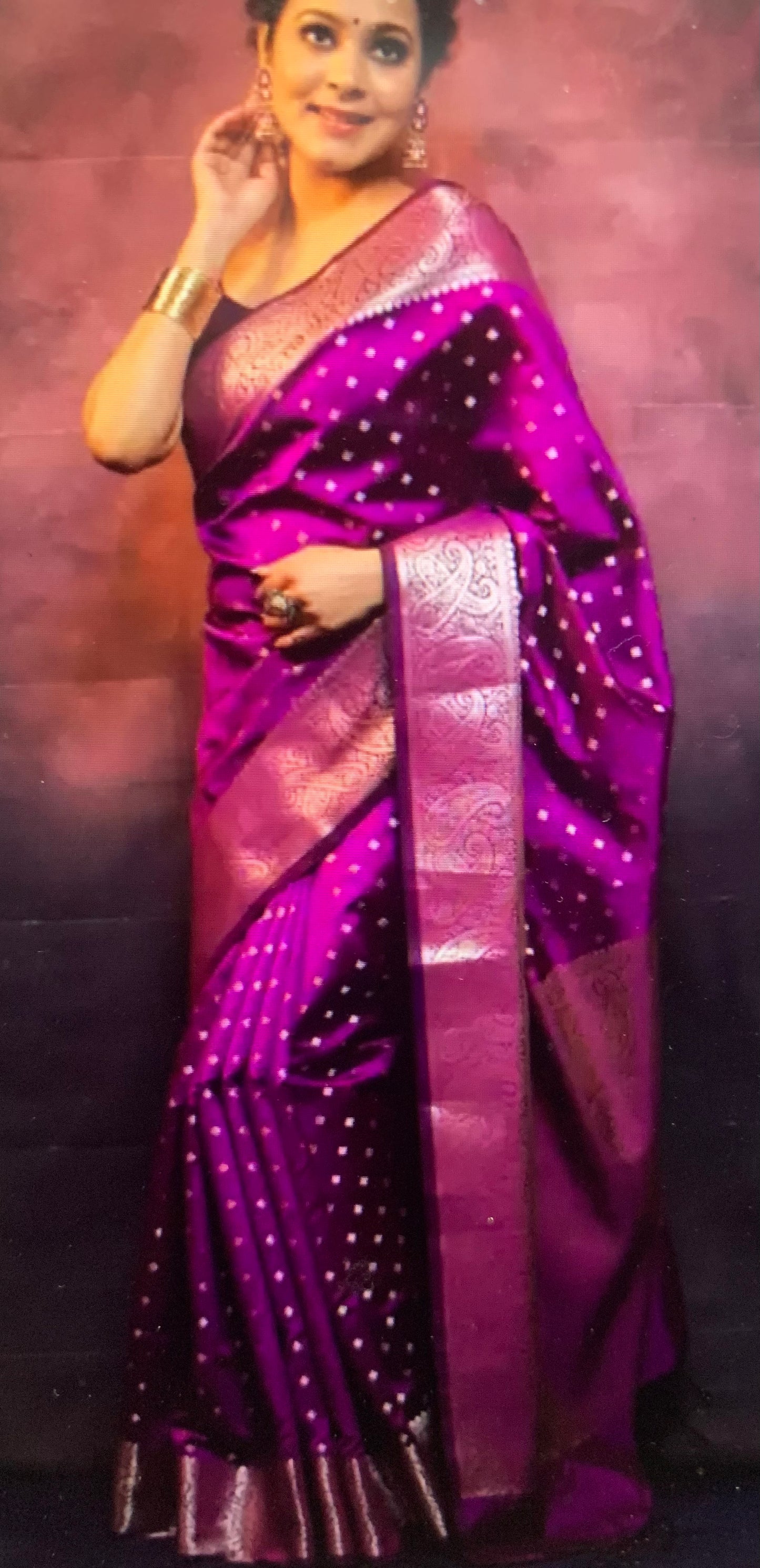 Semi Silk saree- purple and silver combination