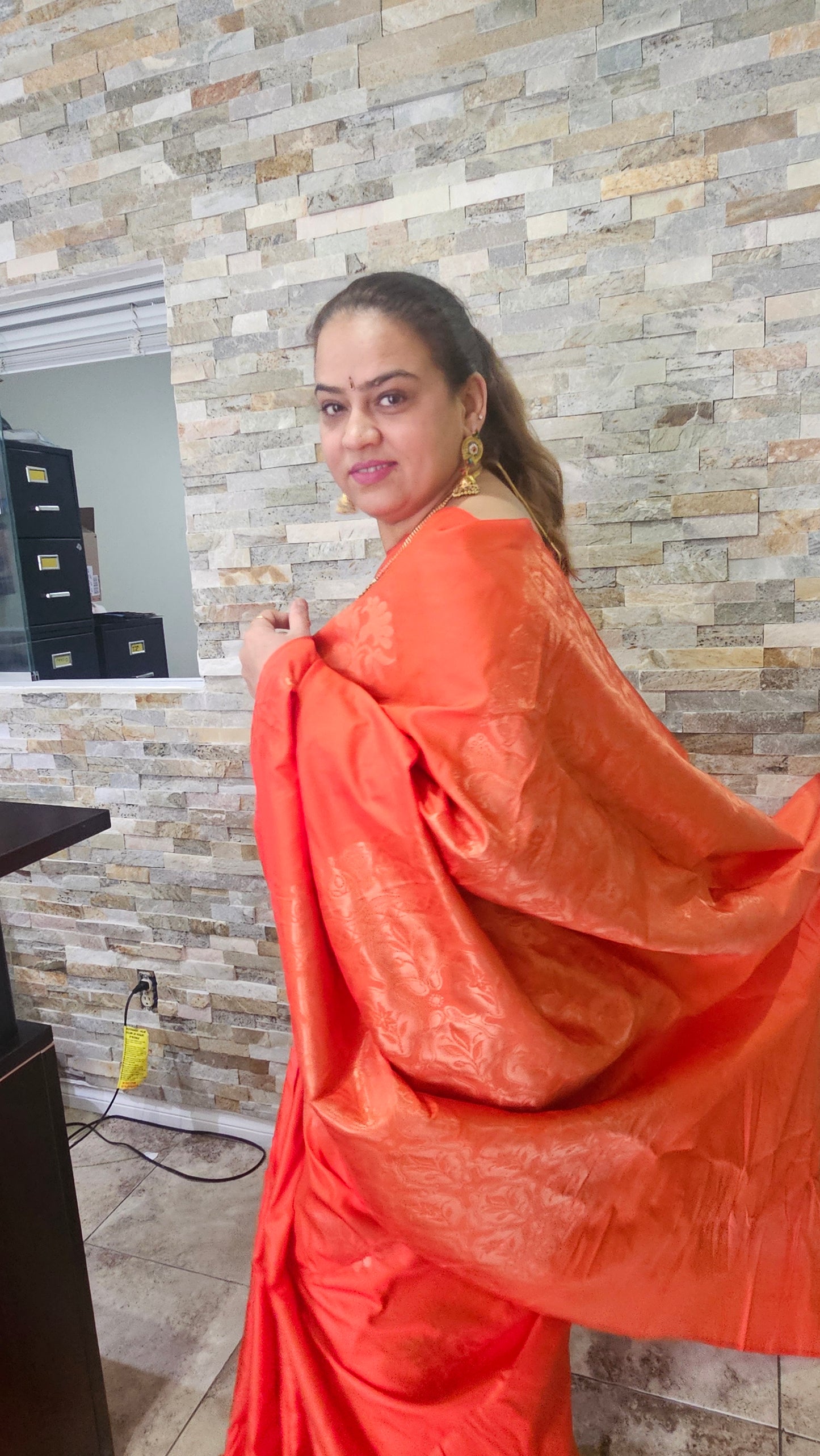 Orange semi silk saree