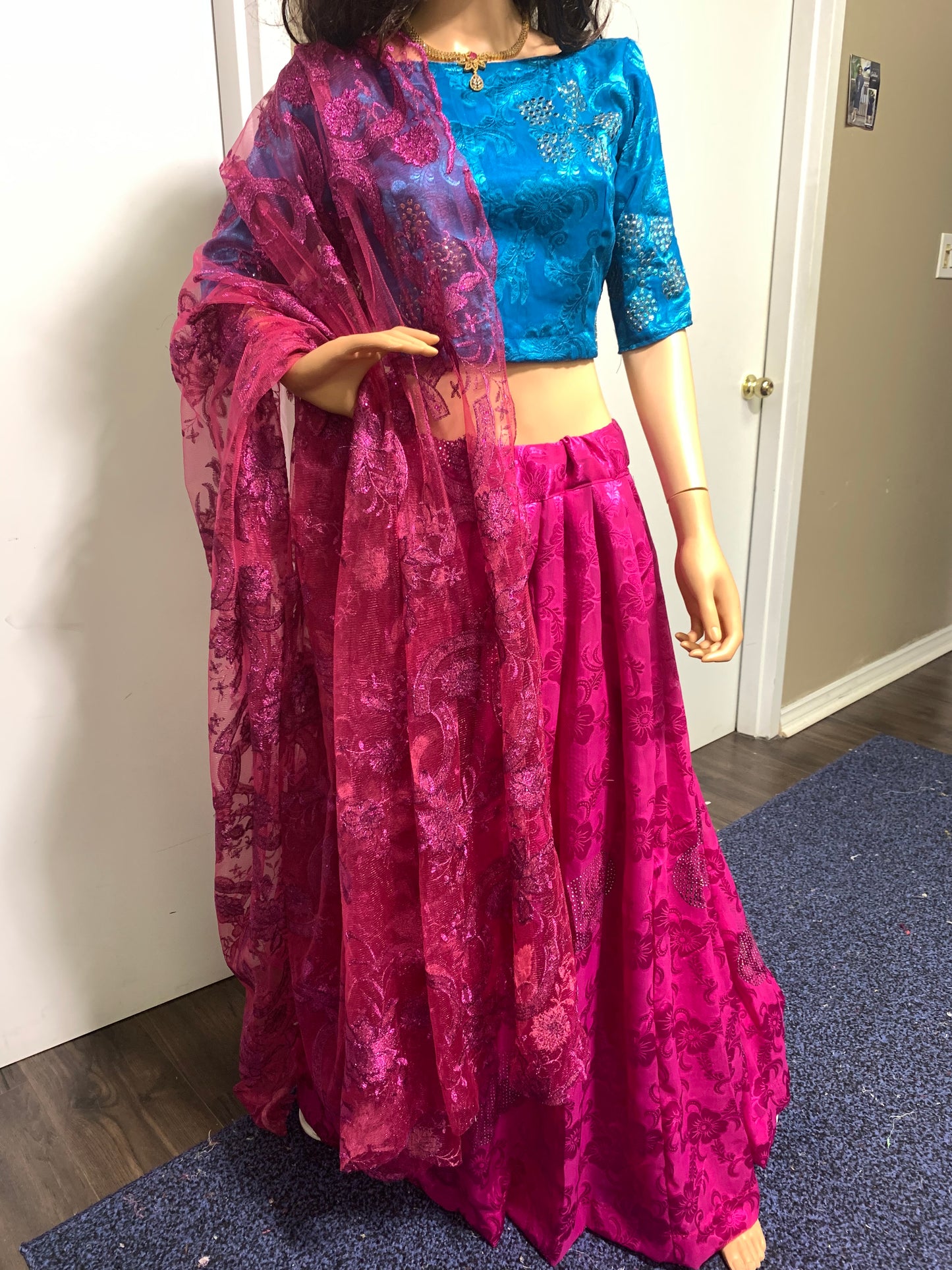 Party wear blue-pink Lehenga set