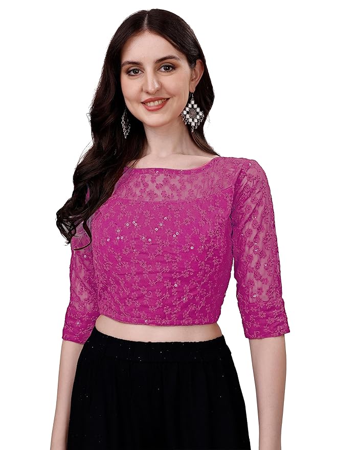 Womens Readymade magentaFancy Sifli Work Half Sleeve Saree Blouse.