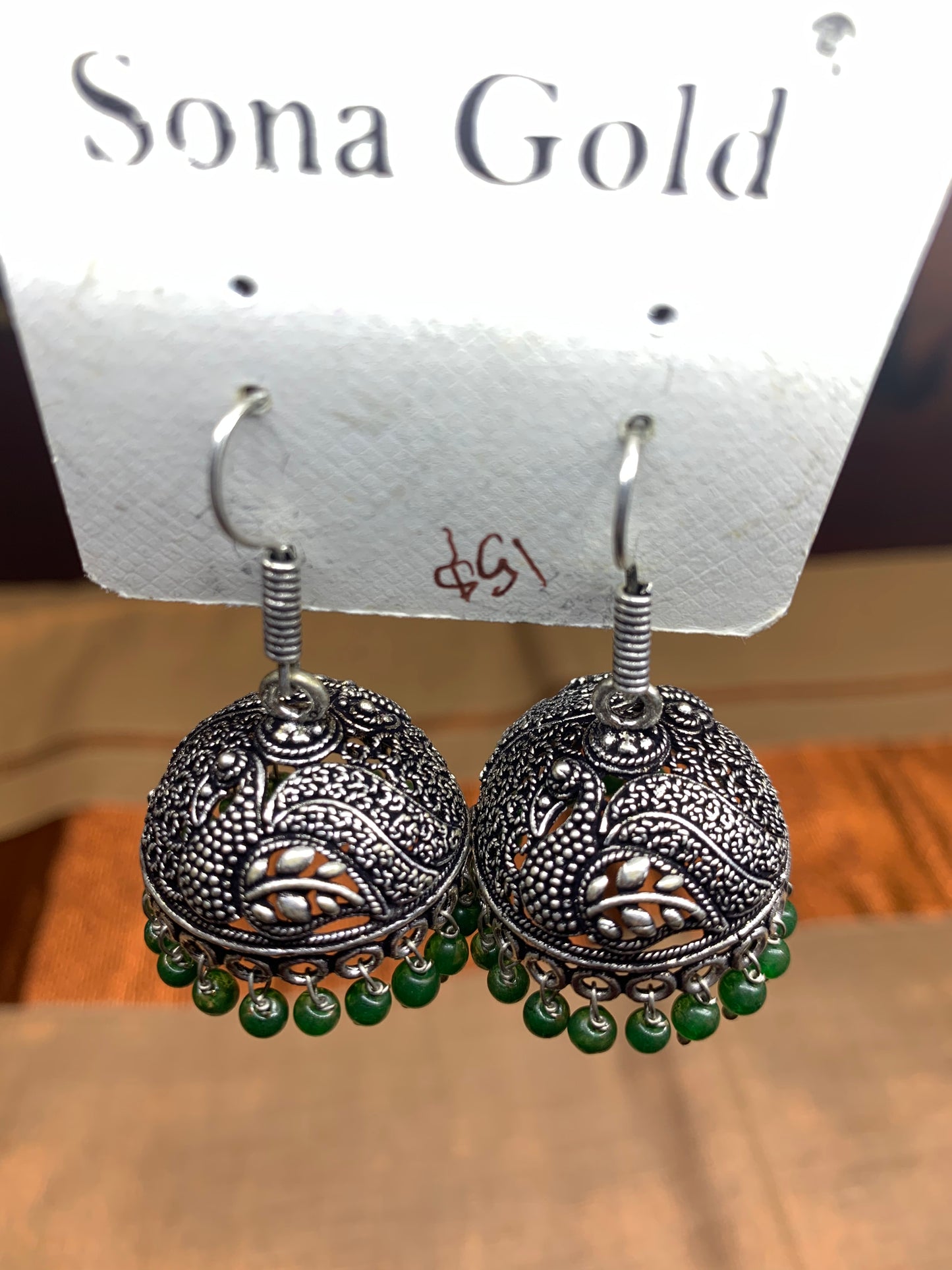 Oxidized silver jhumka hanging earring