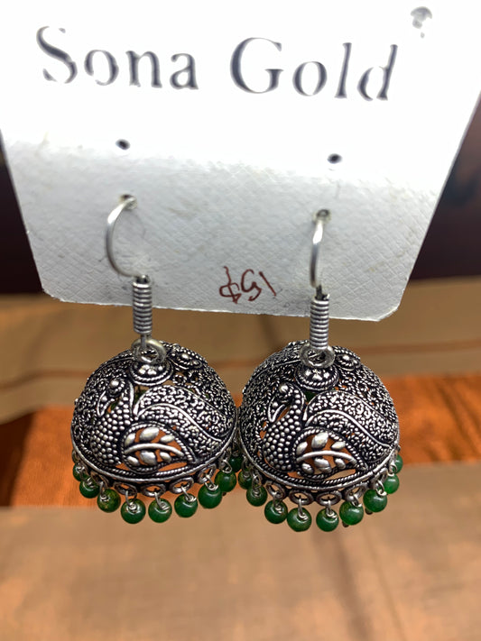 Oxidized silver jhumka hanging earring