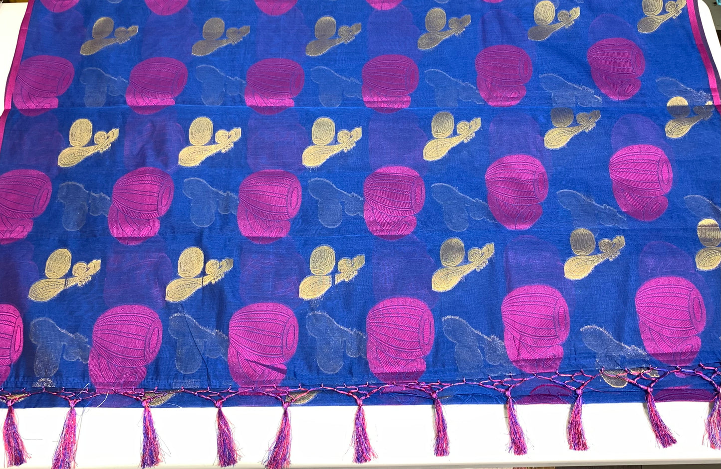 Blue pink instrumental designed Soft Silk Saree