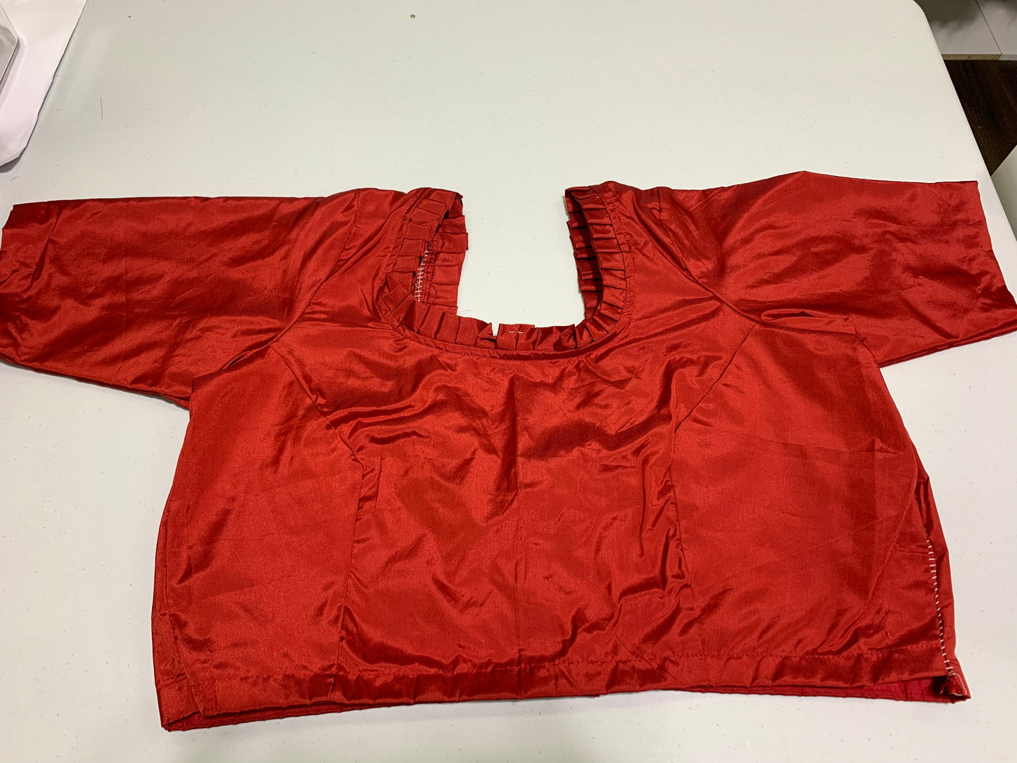 Red mirror work neck ready made blouse