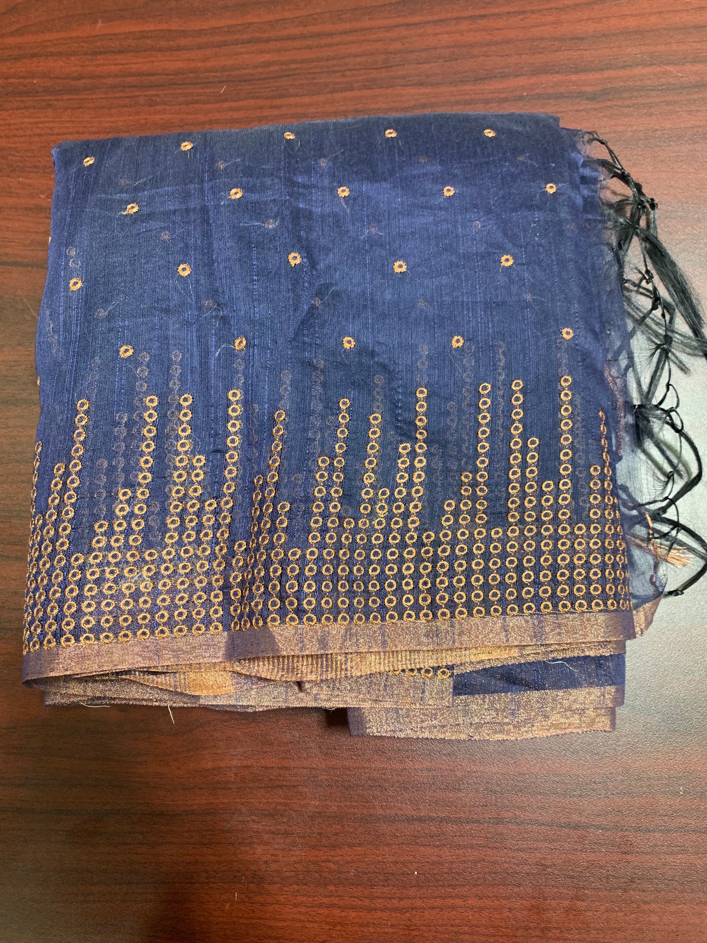 Navy blue copper zari designed soft silk saree