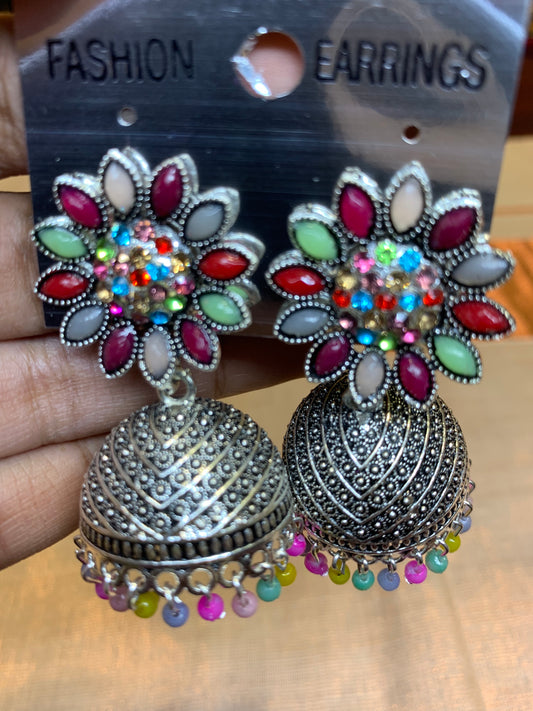 Multicolour floral jhumka earring