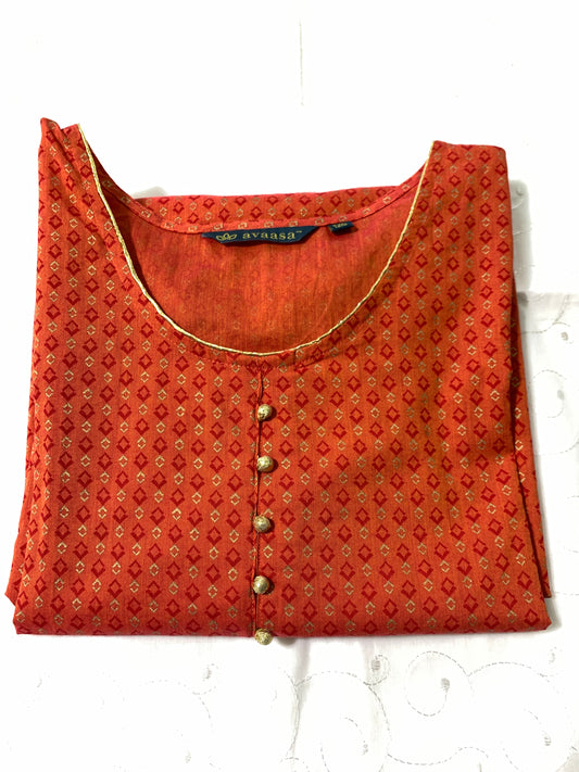 Orange printed cotton kurthi