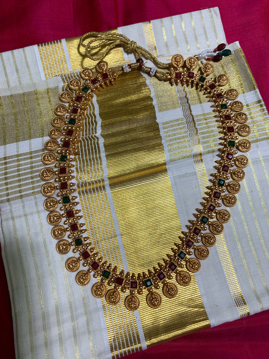 Traditional red green stone studded necklace