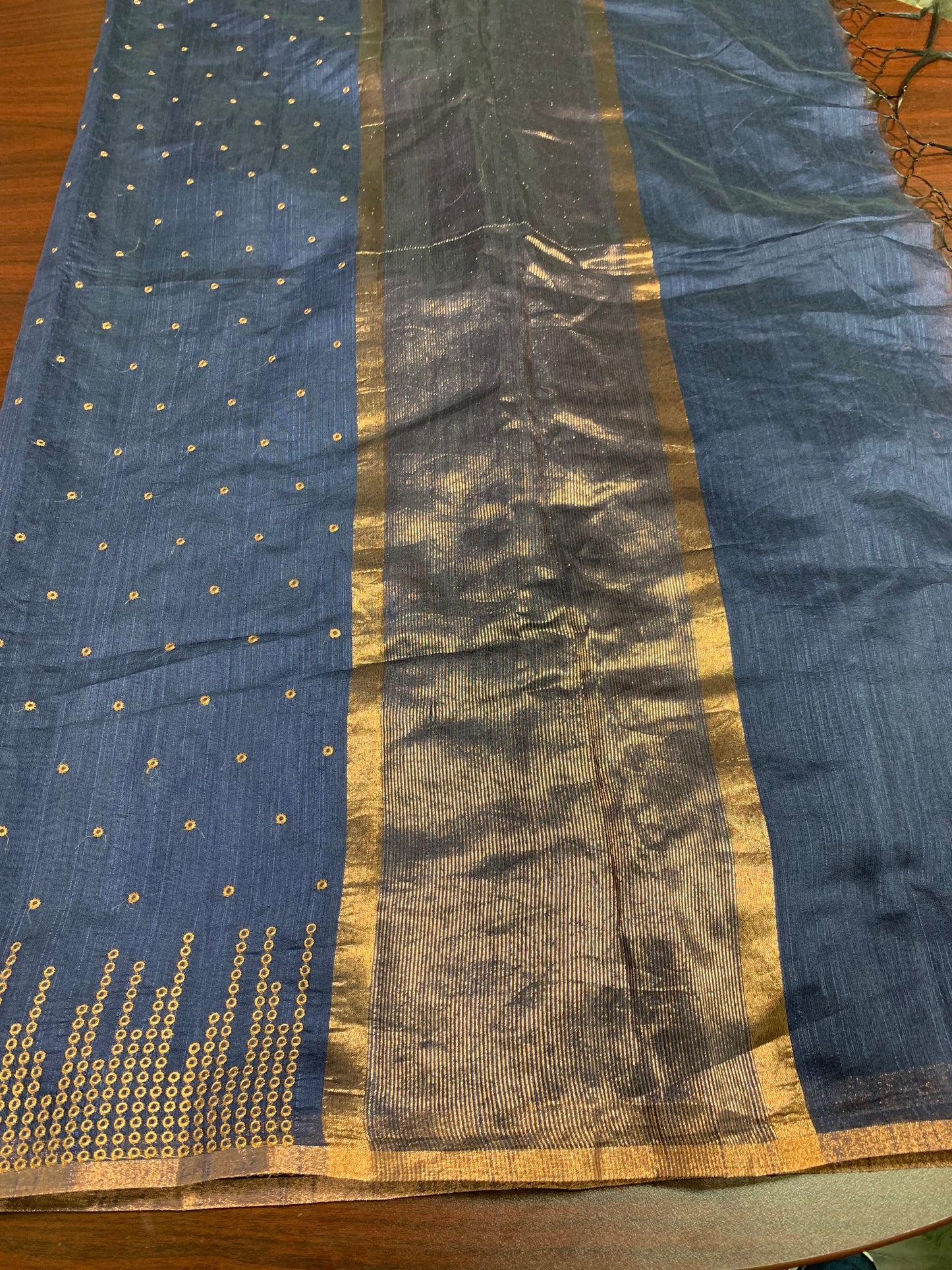 Navy blue copper zari designed soft silk saree