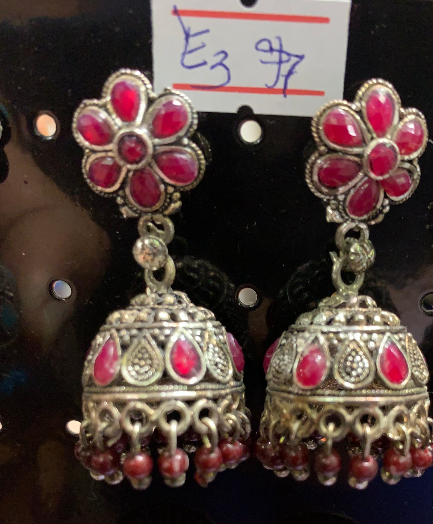 Maroon jhumka earring