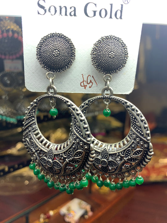 Chandbali green beads earring