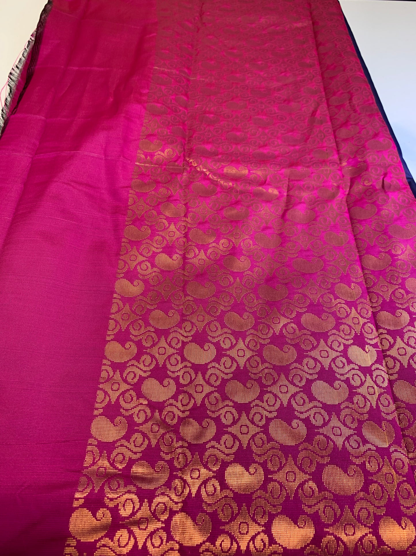 Navy blue pink border silk saree(unstitched blouse)