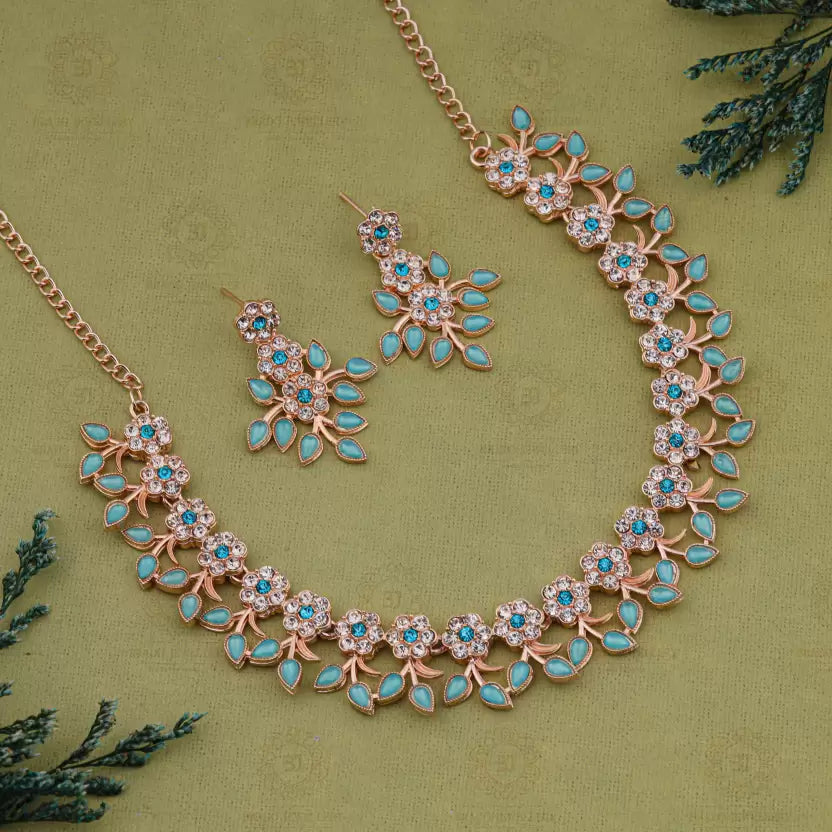 Rose gold plated ,copper, brass blue jewel set