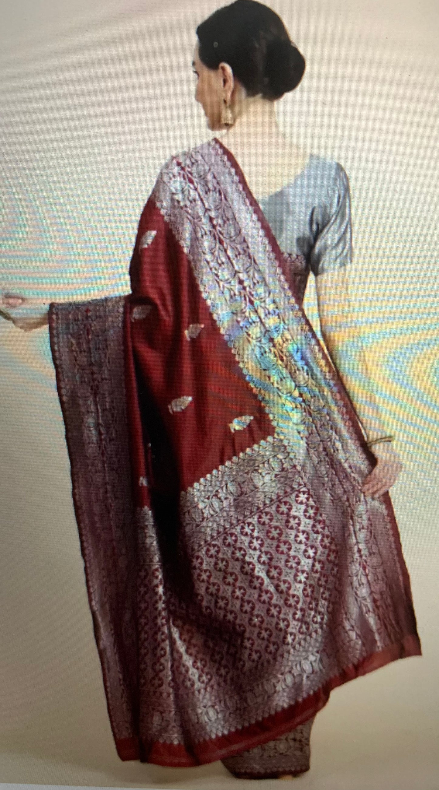 Semi Silk saree- Maroon and silver combination