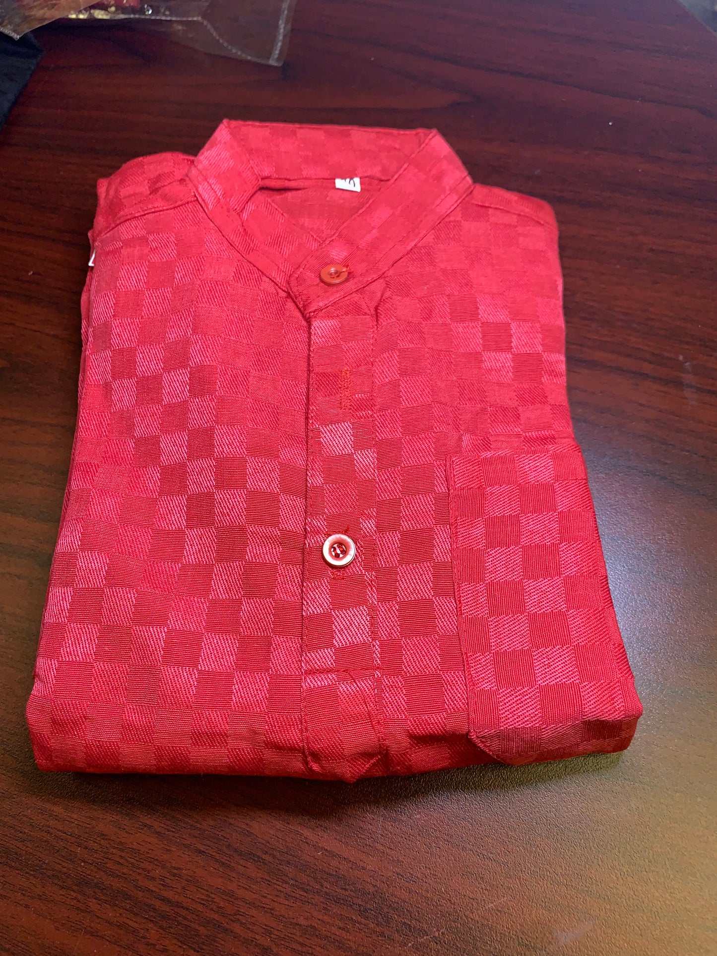 Boys light red cotton kurta with pyjama