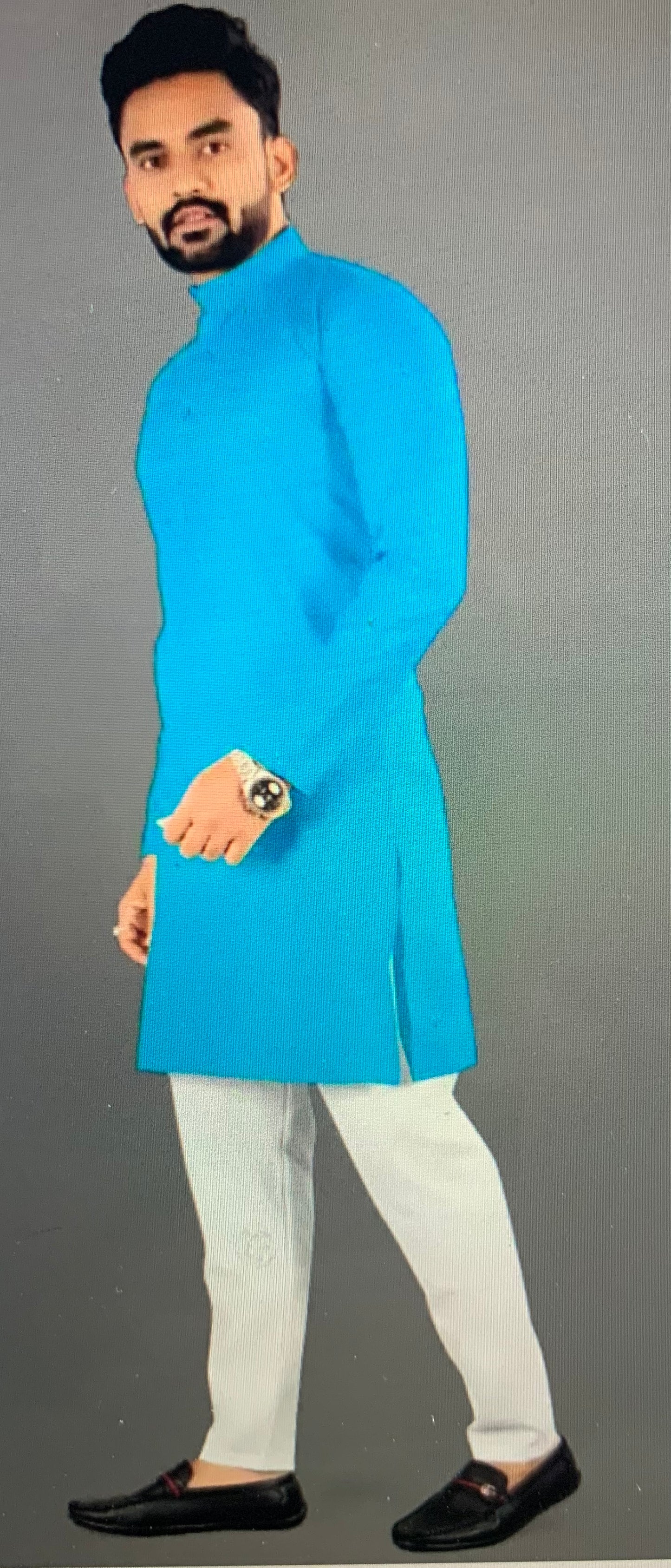 Men kurta churidar set- Sky blue color