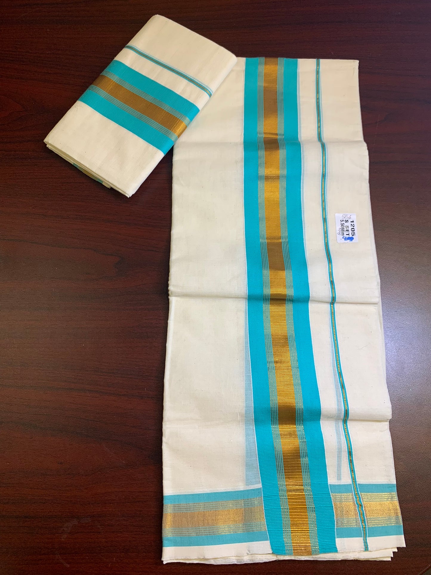 Kerala pure cotton settu mundu(turquoise)