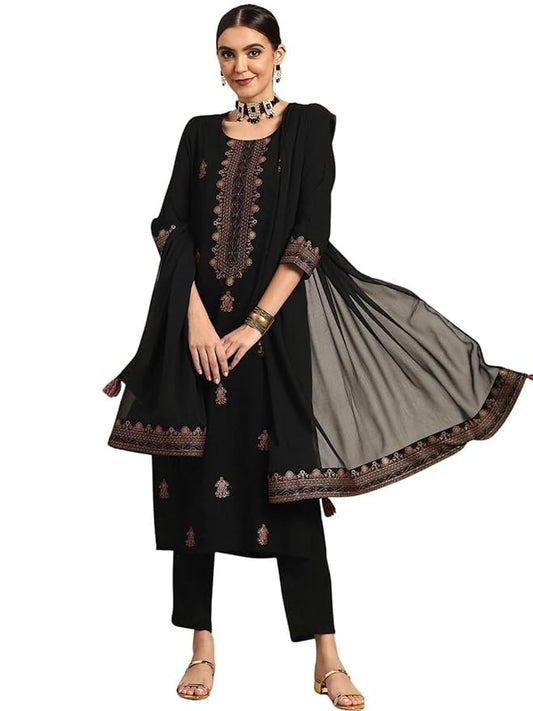 Women's Straight Kurta with Pant and Dupatta Set