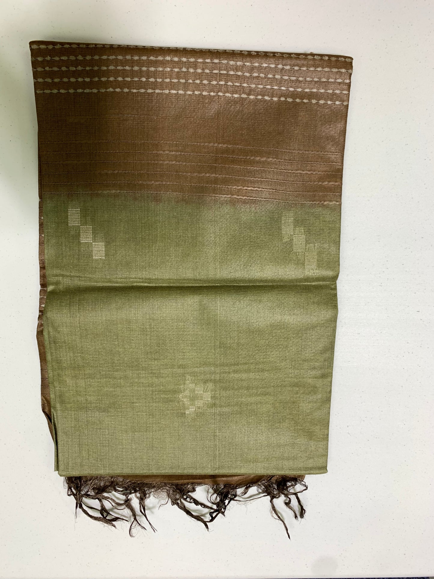 Olive Green Brown Tussar Silk Saree