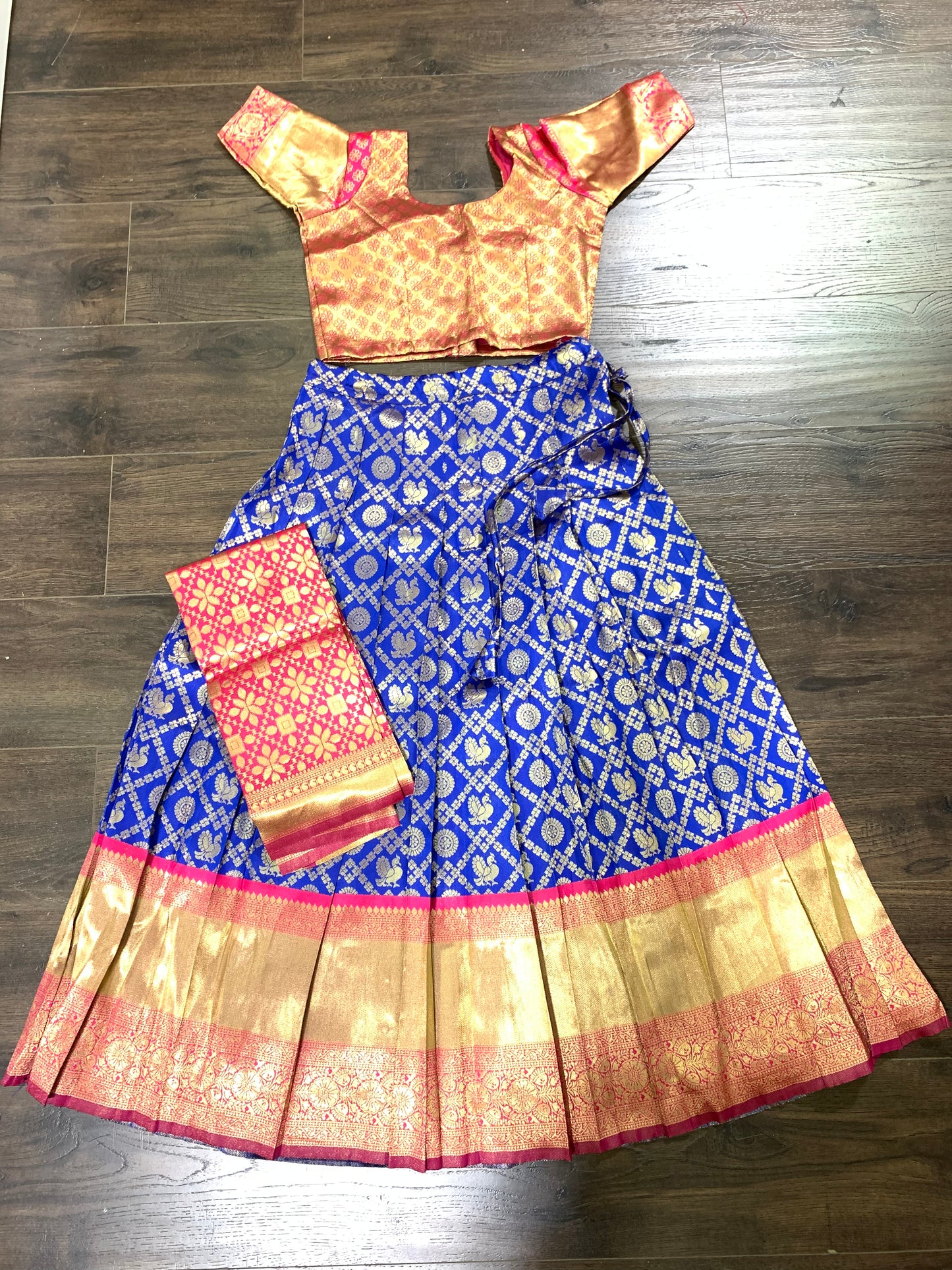 Blue and pink silk Lehenga set