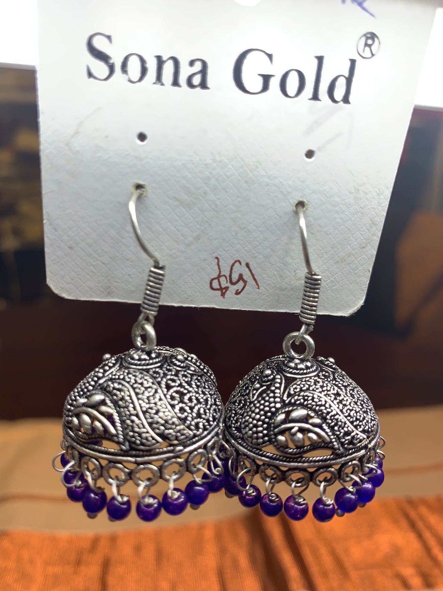 Oxidized silver jhumka earring