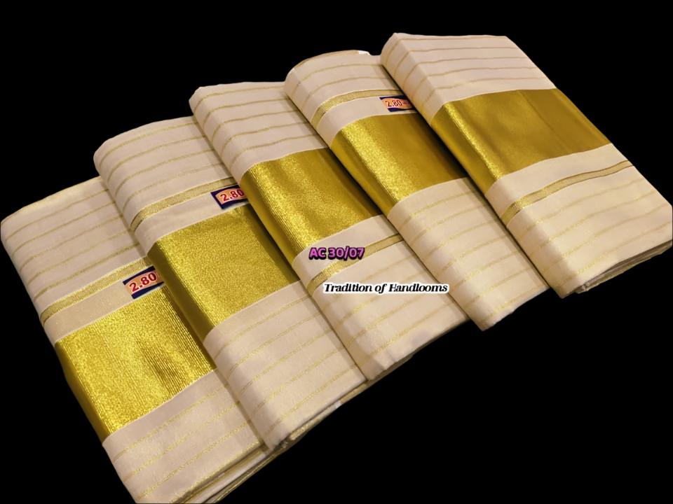 Kerala settu saree in golden line striped pattern