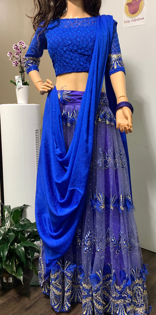 Royal blue and violet colour ready to wear Lehenga set