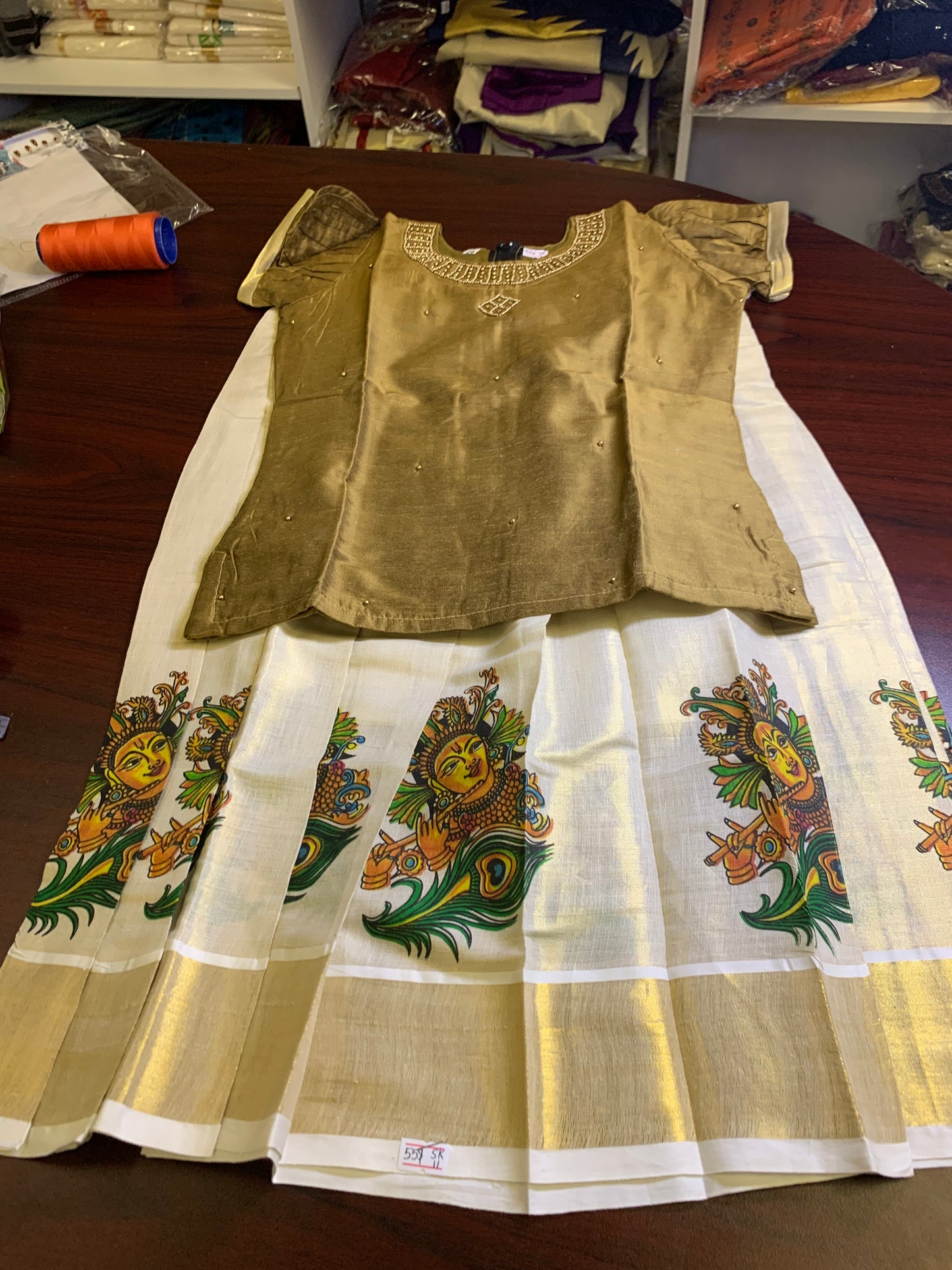 Kerala kasavu border skirt with silk blouse