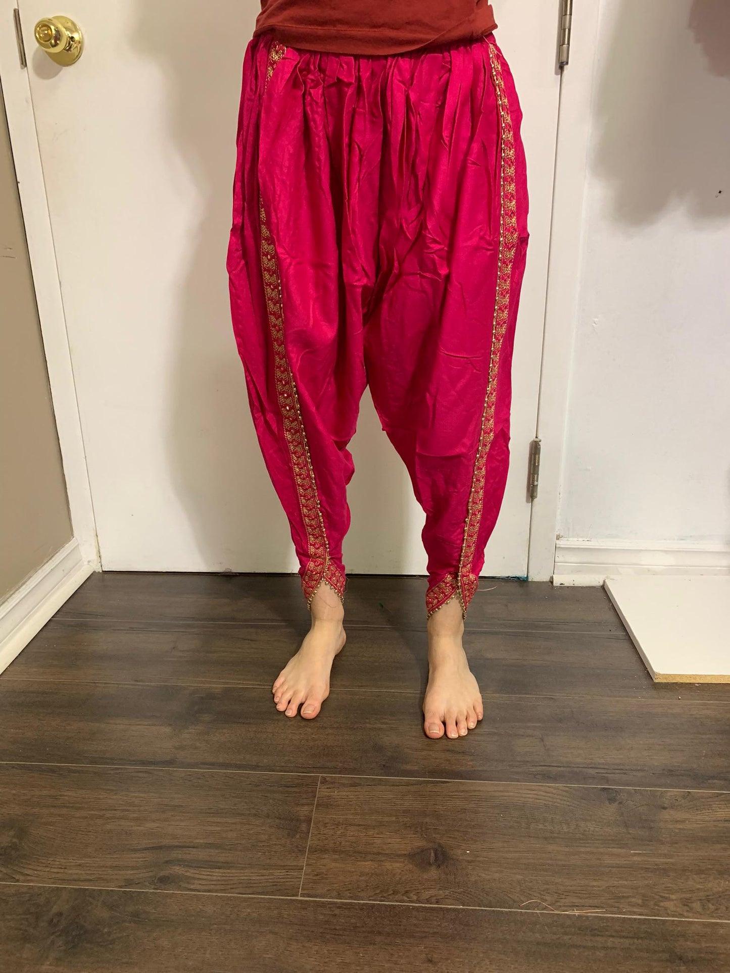 red or magenta tulip pant-rental