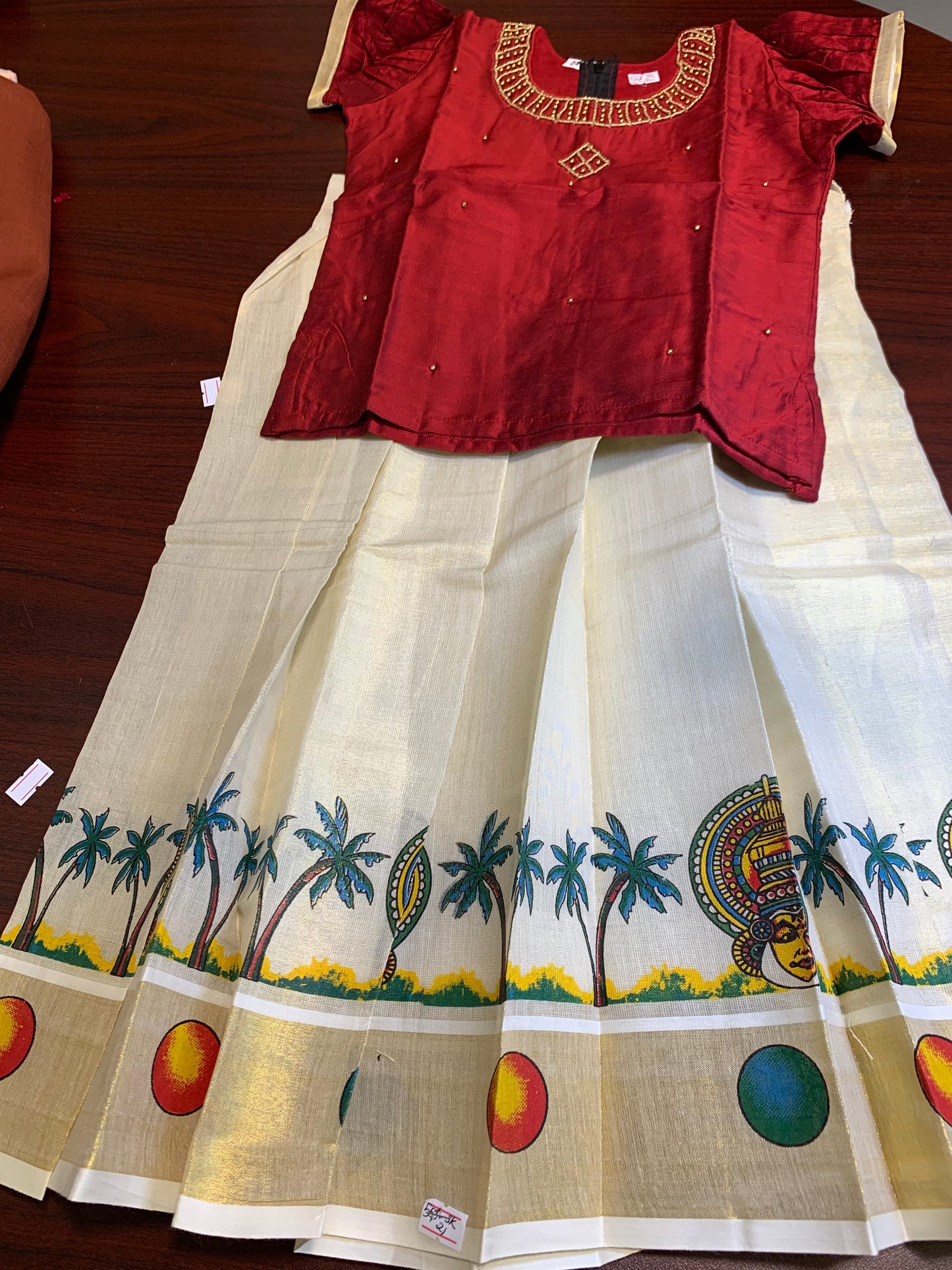 Girls Kerala kasavu skirt and top