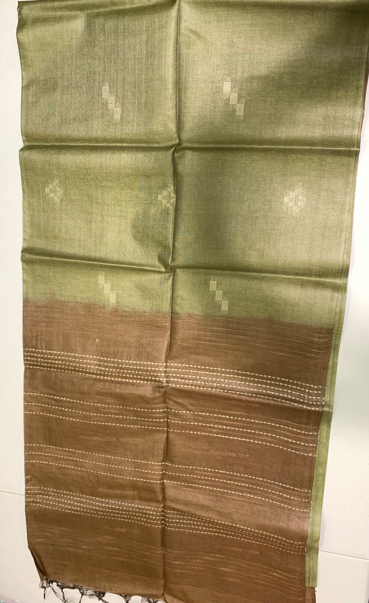 Olive Green Brown Tussar Silk Saree