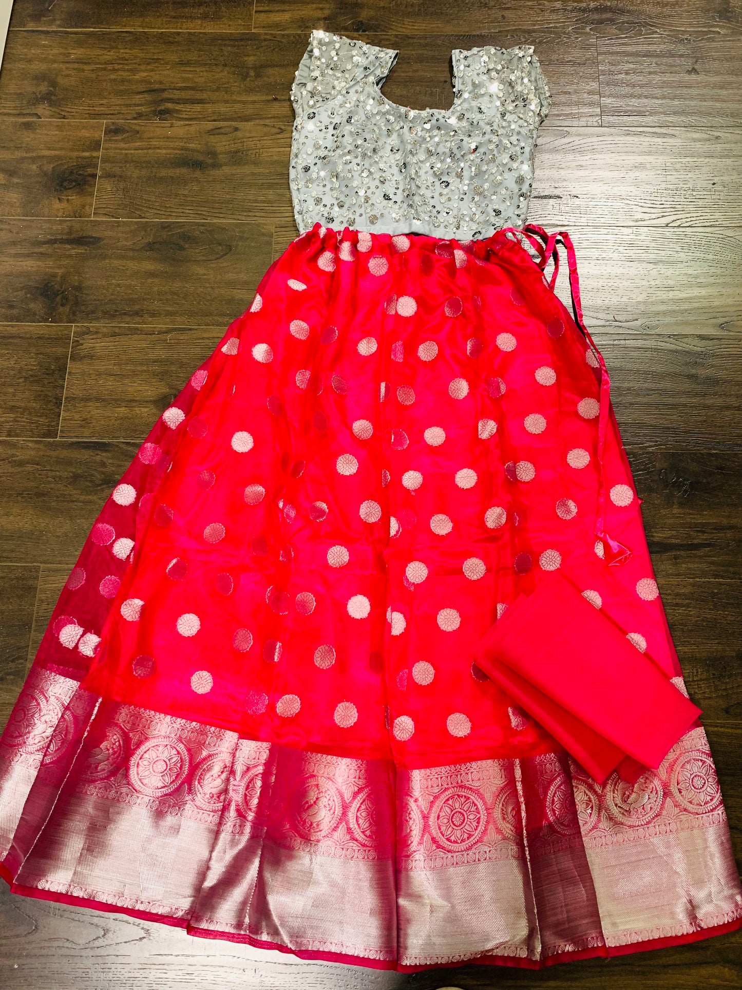 Pink and silver organza Lehenga set