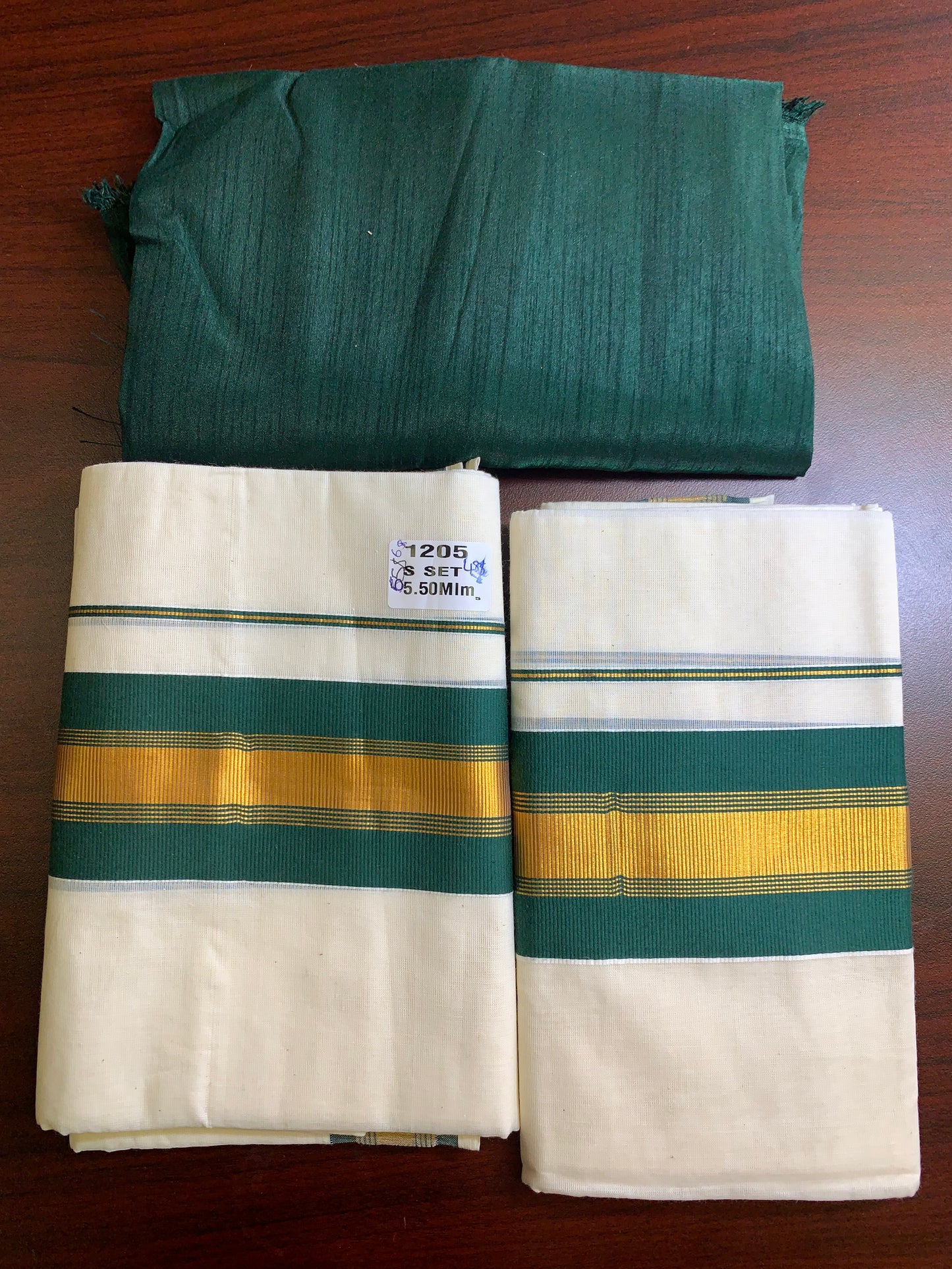 Kerala pure cotton settu mundu(dark green)