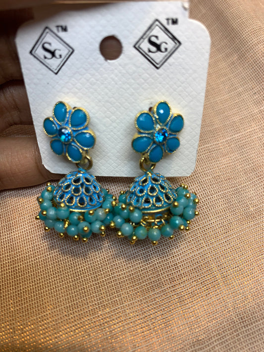 Blue floral small jhumka earring