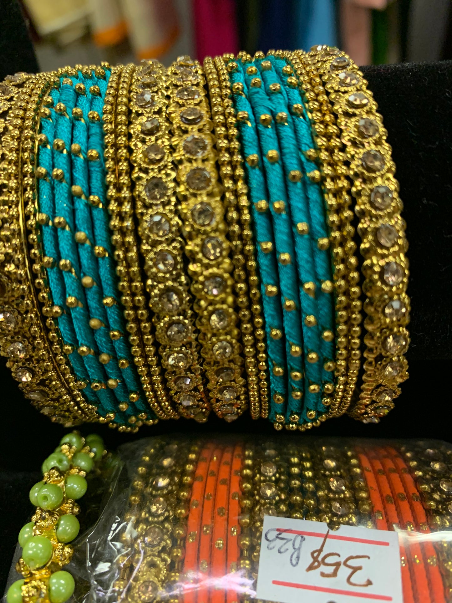 Sea blue and Antique gold bangle set